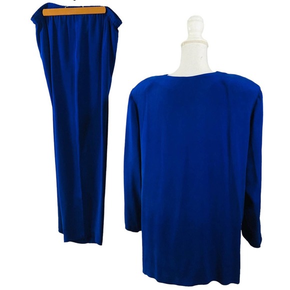 SHOMI By Miller Shop 2 Pc Skirt Tunic Set Silk Size 16 Cobalt Blue Gold Buttons - Picture 2 of 8